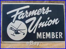Vintage Farmers Union Member Sign Antique Old Farmer Agriculture Farm 9666
