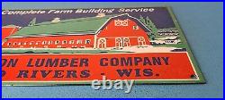 Vintage Farming Building Service Sign Wisconsin Lumber Barn Gas Porcelain Sign