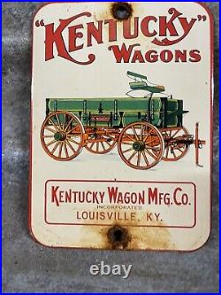 Vintage Farming Porcelain Sign Kentucky Wagon Manufacturing Louisville Tractor