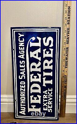 Vintage Federal Tires 9 X 18 Dbl Sided Porcelain Sign Car Gas & Oil Flying A