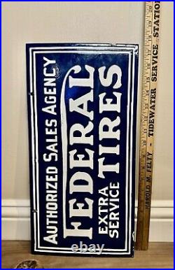 Vintage Federal Tires 9 X 18 Dbl Sided Porcelain Sign Car Gas & Oil Flying A