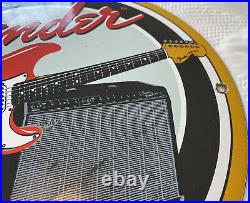 Vintage Fender Guitars Porcelain Sign Stratocaster Telecaster Amplifier Les Paul