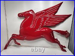 Vintage Fiberglass 48 x 36 Mobil Pegasus Horse Logo Sign Red