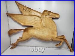 Vintage Fiberglass 48 x 36 Mobil Pegasus Horse Logo Sign Red