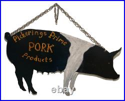 Vintage Figural Pig Sheet Metal Advertising Trade Sign for Butcher or Grocery