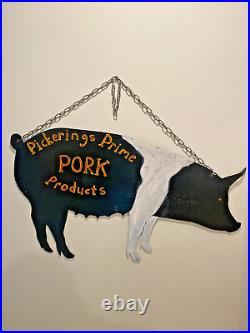 Vintage Figural Pig Sheet Metal Advertising Trade Sign for Butcher or Grocery