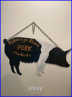 Vintage Figural Pig Sheet Metal Advertising Trade Sign for Butcher or Grocery