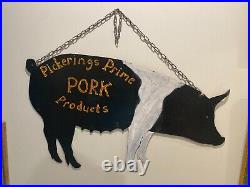 Vintage Figural Pig Sheet Metal Advertising Trade Sign for Butcher or Grocery