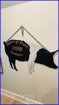 Vintage Figural Pig Sheet Metal Advertising Trade Sign for Butcher or Grocery