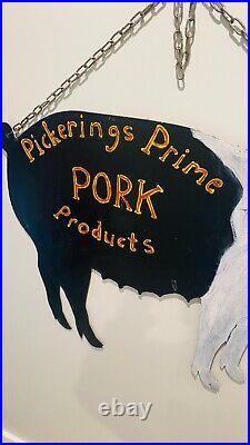 Vintage Figural Pig Sheet Metal Advertising Trade Sign for Butcher or Grocery