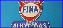 Vintage Fina Gasoline Porcelain Alkyl Gas Service Station Pump Plate Sign