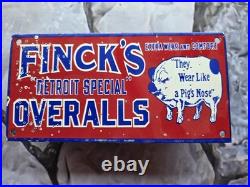 Vintage Finck's Detroit-special Overalls Porcelain Sign