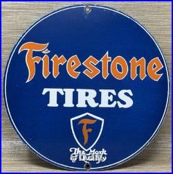 Vintage Firestone Tires Porcelain Sign Auto Repair Gas Station Motor Oil Pump