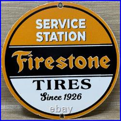 Vintage Firestone Tires Porcelain Sign Auto Repair Gas Station Motor Oil Pump