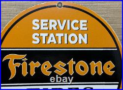 Vintage Firestone Tires Porcelain Sign Auto Repair Gas Station Motor Oil Pump