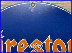 Vintage Firestone Tires Porcelain Sign Auto Repair Gas Station Motor Oil Pump
