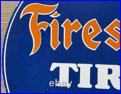 Vintage Firestone Tires Porcelain Sign Auto Repair Gas Station Motor Oil Pump