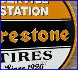 Vintage Firestone Tires Porcelain Sign Auto Repair Gas Station Motor Oil Pump