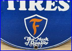 Vintage Firestone Tires Porcelain Sign Auto Repair Gas Station Motor Oil Pump