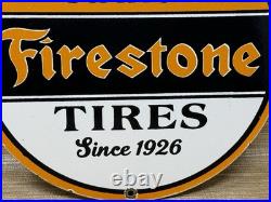 Vintage Firestone Tires Porcelain Sign Auto Repair Gas Station Motor Oil Pump