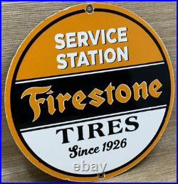 Vintage Firestone Tires Porcelain Sign Auto Repair Gas Station Motor Oil Pump