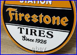 Vintage Firestone Tires Porcelain Sign Auto Repair Gas Station Motor Oil Pump