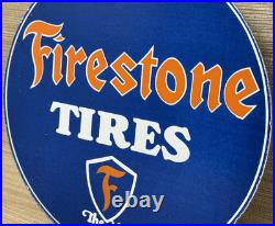 Vintage Firestone Tires Porcelain Sign Auto Repair Gas Station Motor Oil Pump
