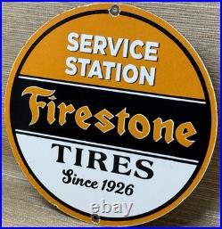 Vintage Firestone Tires Porcelain Sign Auto Repair Gas Station Motor Oil Pump