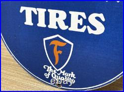 Vintage Firestone Tires Porcelain Sign Auto Repair Gas Station Motor Oil Pump