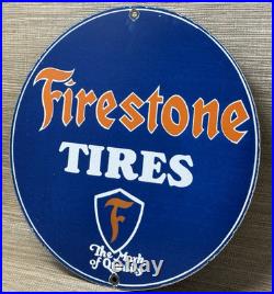 Vintage Firestone Tires Porcelain Sign Auto Repair Gas Station Motor Oil Pump