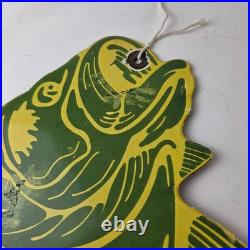 Vintage Fishing Bass Sign Fish Wildlife Signage Paw Paw Porcelain Gas Sign