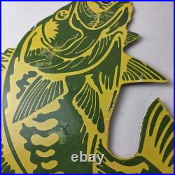 Vintage Fishing Bass Sign Fish Wildlife Signage Paw Paw Porcelain Gas Sign