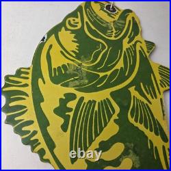 Vintage Fishing Bass Sign Fish Wildlife Signage Paw Paw Porcelain Gas Sign
