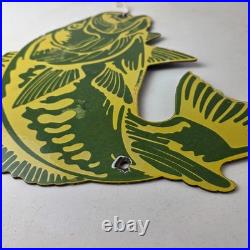 Vintage Fishing Bass Sign Fish Wildlife Signage Paw Paw Porcelain Gas Sign