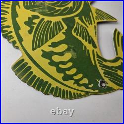 Vintage Fishing Bass Sign Fish Wildlife Signage Paw Paw Porcelain Gas Sign