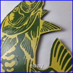 Vintage Fishing Bass Sign Fish Wildlife Signage Paw Paw Porcelain Gas Sign