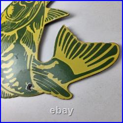 Vintage Fishing Bass Sign Fish Wildlife Signage Paw Paw Porcelain Gas Sign
