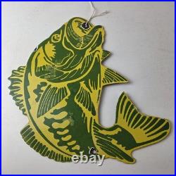 Vintage Fishing Bass Sign Fish Wildlife Signage Paw Paw Porcelain Gas Sign