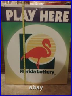 Vintage Florida Lottery Metal Sign Double Sided Flamingo Advertising Sign 30x36