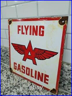 Vintage Flying A Gasoline Porcelain Sign Metal Oil Gas Lube Petroleum Service
