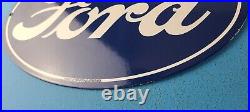 Vintage Ford Automobile Porcelain Gas Oil Service Station Pump Plate Oval Sign