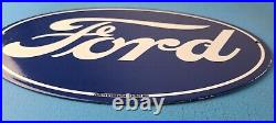 Vintage Ford Automobile Porcelain Gas Oil Service Station Pump Plate Oval Sign