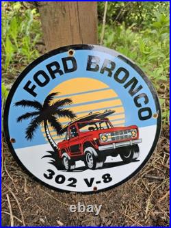 Vintage Ford Bronco Porcelain Sign Bronco Truck Dealer Sales V8 Advertising 1973