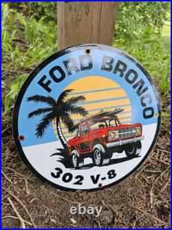 Vintage Ford Bronco Porcelain Sign Bronco Truck Dealer Sales V8 Advertising 1973