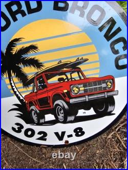Vintage Ford Bronco Porcelain Sign Bronco Truck Dealer Sales V8 Advertising 1973