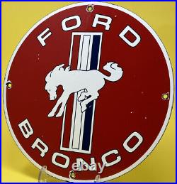 Vintage Ford Bronco Porcelain Sign Gas Automobile Service Motor Co Tucks Dealer