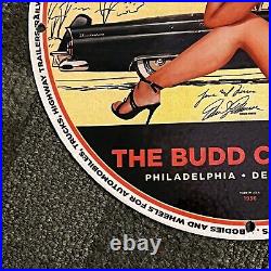 Vintage Ford Budd Co. Porcelain Sign Marilyn Monroe Rare Pin Up Garage Man Cave