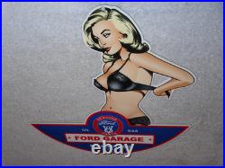 Vintage Ford Genuine Parts V8 Service Garage Woman Metal Car Truck Gasoline Sign