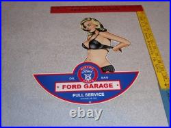 Vintage Ford Genuine Parts V8 Service Garage Woman Metal Car Truck Gasoline Sign