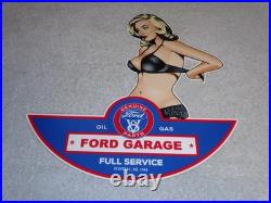 Vintage Ford Genuine Parts V8 Service Garage Woman Metal Car Truck Gasoline Sign